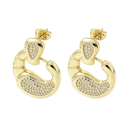 Real 18K Gold Plated Crab Claw Rack Plating Brass Micro Pave Cubic Zirconia Dangle Stud Earrings, Long-Lasting Plated, Lead Free & Cadmium Free, Real 18K Gold Plated, 26.5x22mm