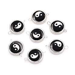 Yin-yang Полимерные глиняные бусины с пластиковой оправой ccb подвески, с латунными двойными петлями, платина, черно-белые, инь-ян, 21~22x15x4~5 мм, отверстие : 1.5~2 мм