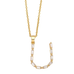 Letter U Unisex Brass Micro Pave Clear Cubic Zirconia Pendant Necklaces with Cable Chain, Letter, Letter U, 17.72 inch(45cm)