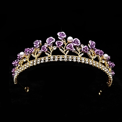 Фиолетовый Европейская свадебная корона, аксессуары для волос из сплава с пластиковой имитацией жемчуга на свадьбу, день рождения, вечеринка, фиолетовые, 145x145x50 мм