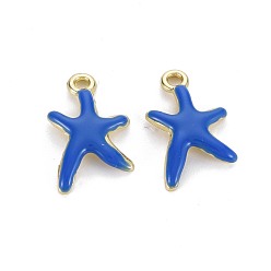 Синий Стойки подвески обшивки сплава, с эмалью, без кадмия и без свинца, морская звезда, золотой свет, синие, 17x11.5x3 мм, отверстие : 1.8 мм