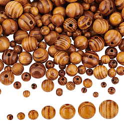 Цвет Древесины 700шт 7 стили круглые бусины из натурального дерева, окрашенные, без свинца, деревесиные, 6~20x5~18 мм, отверстие : 2 мм