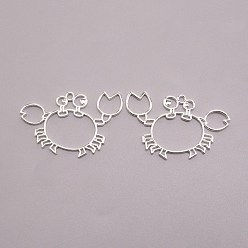 Серебро Подвесные подвески из сплава, для diy уф смолы, эпоксидная смола, Прессованные цветочные украшения, краб, серебряные, 38x47x2 мм, отверстие : 2.2 мм