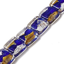 Синий Бусины ручной работы из золотой и серебряной фольги в технике лэмпворк, квадратный, синие, 12.5~13x12x6~6.5 мм, отверстие : 1~1.2 мм