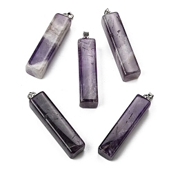 Аметист Природный аметист большие кулоны, прямоугольные подвески 304 с защелками из нержавеющей стали, цвет нержавеющей стали, 52~53.5x12~13x12~13 мм, отверстие : 4.8x6.8 мм