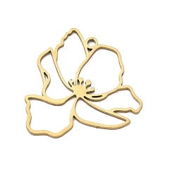 Oro 201 colgantes de acero inoxidable, dijes de flores de magnolia, dorado, 24x23x1 mm, agujero: 1.4 mm