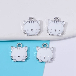 Белый Подвески из эмали и сплава, кошачье очарование, платина, белые, 15x13 мм