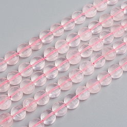 Quartz Rose Naturel a augmenté perles de quartz brins, plat rond, perles de monnaie à facettes, 8x4.8~5.2mm, Trou: 1.2mm, Environ 46 pcs/chapelet, 14.96 pouce (38 cm)