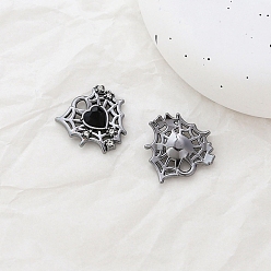 Black Platinum Alloy Rhinestone Pendants, with Glass, Heart Charms, Black, 26x27mm