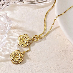 Oro 304 Collares largos con colgante de flor de acero inoxidable para mujer, con broches ot, dorado, 15.75 pulgada (40 cm)