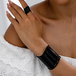 Черный Набор из широких браслетов-манжет и колец-манжет из сплава, чёрные, внутренний диаметр: 60 мм