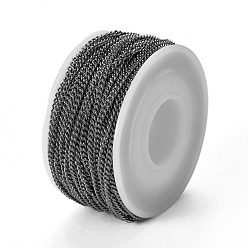 Electrophoresis Black 304 Stainless Steel Twisted Chains Curb Chains, Unwelded, with Spool, Electrophoresis Black, 3x2x0.6mm, about 32.8 Feet(10m)/roll