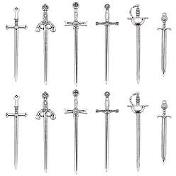 Античное Серебро 24 шт 6 стиль тибетского сплава большие подвески, длинные мечи, для изготовления, изготовление подвески, античное серебро, 66.7x14.5x5.5 мм, отверстие : 2 мм, 4 шт / стиль