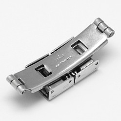 Stainless Steel Color Rectangle 201 Stainless Steel Watch Band Clasps, Stainless Steel Color, 34x11x6mm, Hole: 2x10mm