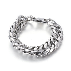 Stainless Steel Color Tarnish Resistant 201 Stainless Steel Wheat Chain Bracelets, with Bayonet Clasps, Stainless Steel Color, 8-3/8 inch(21.4cm), 19mm