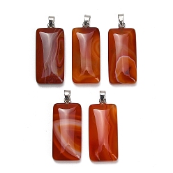 Red Agate Pendentifs naturelles en agate rouge, charme rectangle, avec 304 mousqueton en acier inoxydable sur les balles, couleur inox, teints et chauffée, 44~45x19~20x8~9mm, Trou: 7.5x4mm