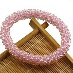 Pink Crystal Glass Beaded Stretch Bracelets, Womens Fashion Handmade Jewelry, Pink, Inner Diameter: 2-3/8 inch(6cm)