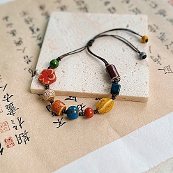Разноцветный Керамические бусины плетеные браслеты из бисера, регулируемые плетеные браслеты из вощеного шнура для женщин, красочный, 4~9-7/8 дюйм (10~25 см)