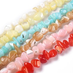 Mixed Color Natural Shell Beads, Dyed, Nuggets Chips, Mixed Color, 9~15.5x7~13.5x2.5~10mm, Hole: 0.9mm, about 60~74pcs/strand, 15.35~15.75 inch (39~40cm)