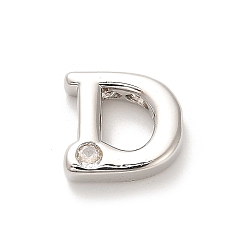 Letter D Стойки обшивки латунь кубического циркония бусы, для изготовления именных ожерелий, долговечный, без свинца и без кадмия, алфавит, Буква D, 12x13.5x4.8 мм, отверстие : 2.7 мм