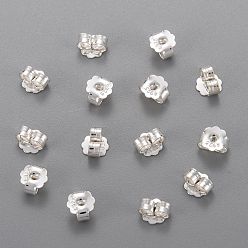 Silver 925 Sterling Silver Friction Ear Nuts, with 925 Stamp, Silver, 5x6x3mm, Hole: 0.8mm, about 110pcs/10g