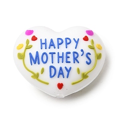 Белый Силиконовые бусины на день матери, фокусные бусы, сердце со словом, белые, 23x28x21 мм, отверстие : 2 мм