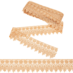 Marron Sablonneux Ruban de dentelle à fleurs en polyester, coupe de fleurs pour la décoration de robe de mariée, Sandy Brown, 3-1/8 pouces (80 mm)