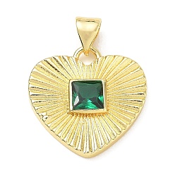 Vert Pendentifs en laiton zircon cubique pavé, charmes de coeur, sans plomb et sans cadmium, plaqué longue durée, crémaillère plaquage, réel 18 k plaqué or, verte, 19x19x3.5mm, Trou: 5x3.5mm