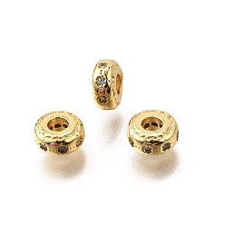 Золотой Латунные микро проложить кубического циркония бусы, стойки покрытие, без кадмия и без свинца, долговечный, плоско-круглые, золотые, 6x3 мм, отверстие : 2.5 мм