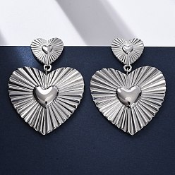 Нержавеющая Сталь Цвет Сердце 304 из нержавеющей стали мотаться серьги стержня, цвет нержавеющей стали, 46x34 мм