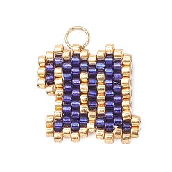 Letter M Бисер ручной работы миюки, ткацкий узор с буквами подвески, с 304 кольцами из нержавеющей стали, Буква М, 15x14x2 мм, отверстие : 2.5 мм