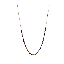 Golden Faceted Round Natural Lapis Lazuli Beaded Necklaces with 304 Stainless Steel Ball Chains for Women, Golden, 20.87 inch(53cm)