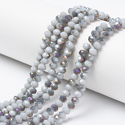 Алиса Синий Гальванические непрозрачные стеклянные бусины, половину фиолетовым покрытием, граненые, рондель, Алиса Блю, 6x5 мм, отверстие : 1 мм, около 85~88 шт / нитка, 16.1~16.5 дюйм (41~42 см)