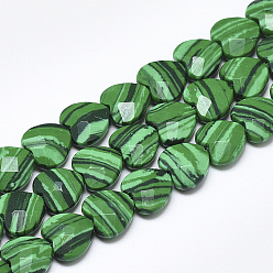 Malachite Perles synthétiques malachite brins, facette, cœur, 10x10x5mm, Trou: 1.2mm, Environ 20 pcs/chapelet, 7.4 pouce