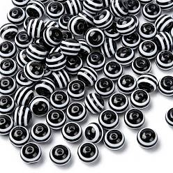 Black Round Striped Resin Beads, Black, 10x9mm, Hole: 1.8~2mm