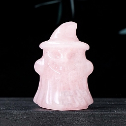 Розовый Кварц Хэллоуин натуральный розовый кварц резные призрак со шляпой статуэтки статуи для домашнего офиса настольные украшения, 25~30x38~40 мм