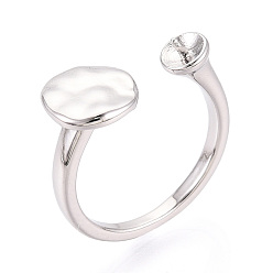 Платина Плоские круглые латунные колышки для колец, регулируемые настройки колец для полупросверленных бусин, без кадмия, без никеля и без свинца, платина, 9.5 мм, внутренний диаметр: 16 мм, штифты : 0.7~0.9 мм