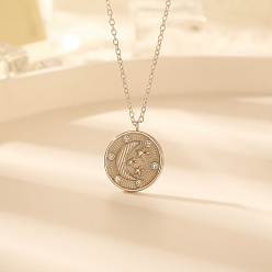 Нержавеющая Сталь Цвет Стильные 304 плоские круглые подвески из нержавеющей стали с луной для ежедневного ношения у женщин, цвет нержавеющей стали