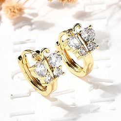 Настоящее золото 18K Серьги-кольца из латуни в форме бабочки, с четким кубического циркония, реальный 18 k позолоченный, 14x10x16.5 мм