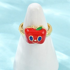 Настоящее золото 18K Латунные эмалевые манжеты для женщин, яблоко, реальный 18 k позолоченный, размер США 7 3/4 (17.9 мм)