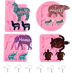 Pink DIY Animal Theme Keychain Making Kits, with Pendant Silicone Molds, Resin Casting Molds, Iron Keychain Ring and Iron Jump Rings, Pink, 99~120x
81~84x6~7mm