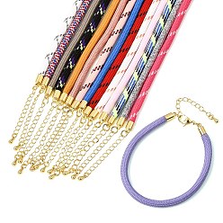 Mixed Color Braided Round Polyester Cord Bracelet Makings, with Brass Findings and 202 Stainless Steel Lobster Claw Clasps, Golden, Mixed Color, 7.28 inch(18.5cm)