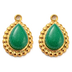 Халцедон Натуральный халцедон 304 подвески-капли из нержавеющей стали, золотые, 14x10x5 мм, отверстие : 1.5 мм