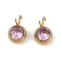 Сливовый Ионное покрытие (ip) 304 подвески из нержавеющей стали с микропаве из кубического циркония, реальный 18 k позолоченный, круглый шарм, слива, 10.5x6.5x4 мм, отверстие : 2.5 мм