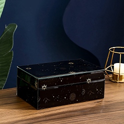 Черный Стеклянные и МДФ коробки для хранения украшений, футляры для сокровищ "солнце, луна, звезда" с бархатной подкладкой, прямоугольные, чёрные, 13x21x8.5 см