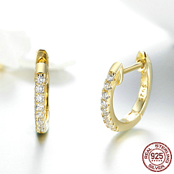 Real 18K Gold Plated 925 Sterling Silver Cubic Zirconia Hoop Earrings, with 925 Stamp, Ring, Clear, Real 18K Gold Plated, 13mm