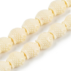 Лимонный шифон Нити резных бусин из синтетического коралла, окрашенные, рыба, лимонный шифон, 14x13x9 мм, отверстие : 1.4 мм, около 30 шт / нитка, 14.5~15 дюйм