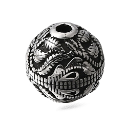 Античное Серебро Гравированные 304 бусины из нержавеющей стали, круглый с драконом рисунком, античное серебро, 10.5x10 мм, отверстие : 1.8 мм