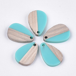 Бледно-бирюзовый Подвески из смолы и ореха, слеза, бледные бирюзовая, 21.5x14.5x3.5 мм, отверстие : 1.8 мм