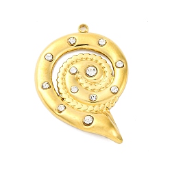 Shell Shape 304 подвески из нержавеющей стали, с кристально горный хрусталь, ионное покрытие (ip), реальный 18 k позолоченный, формы раковины, 29.5x20.5x4.5 мм, отверстие : 1.5 мм